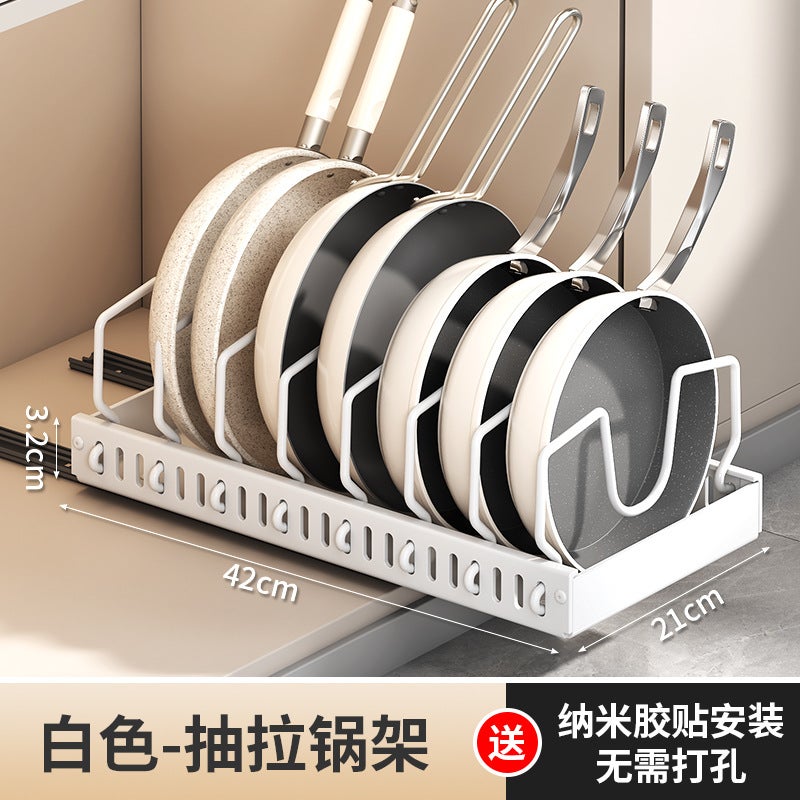 Kitchen Storage Pot Lid Rack Adjustable Pot Placer Pot Rack Countertop Cabinet Dish Plate Pull-Out Storage Rack - Image 1